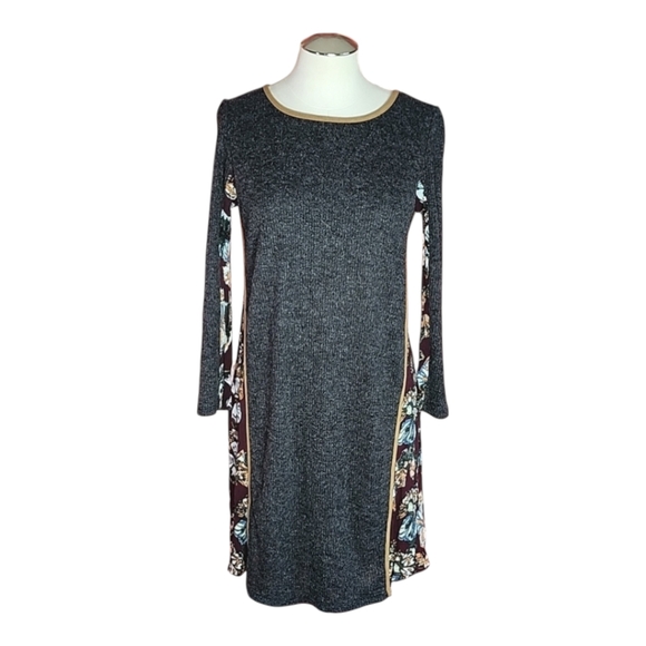 Anthropologie THML Gray and Maroon Two Pattern Butterfly Sweater Dress S - Picture 1 of 7